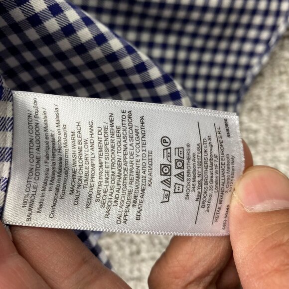 Brooks Brothers Button Down Shirt Men Extra Large XL Blue White Checkered Polo - Picture 6 of 9